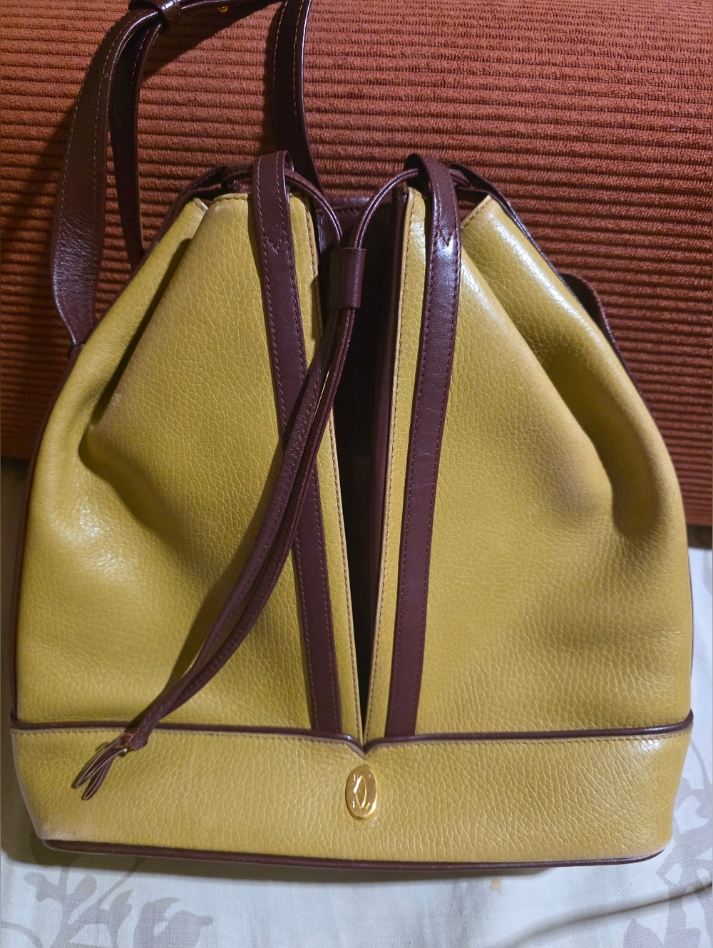 Cartier Vintage Leather Must De Bucket Bag in Yellow and Red